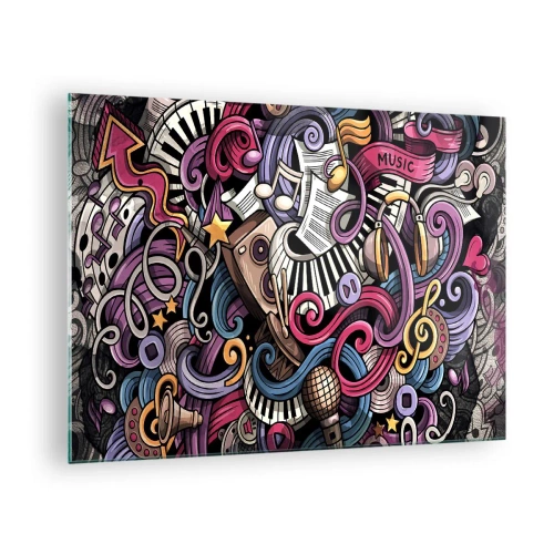 Glastavla - Bild på glas - Färgglada musikaliska teman med noter och instrument - 70x50cm - Komplicerad melodi - Modern väggdekoration för vardagsrum och sovrum ARTTOR