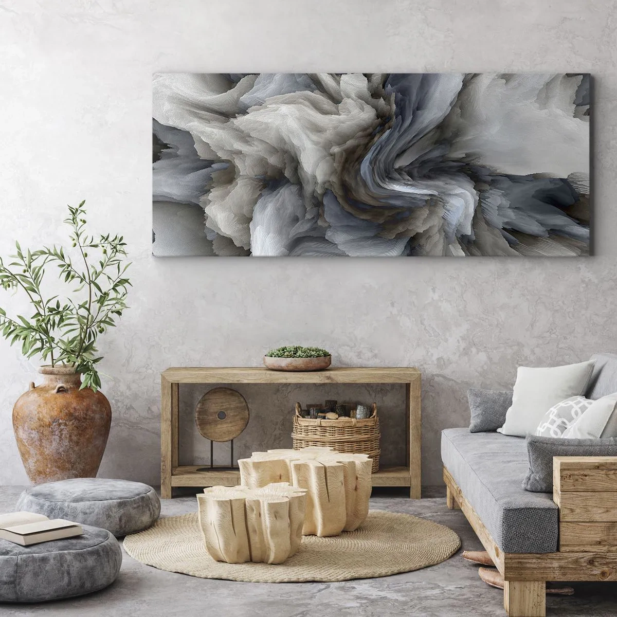 Canvastavla - Bild på duk - Sten och blomma - 100x40 cm
