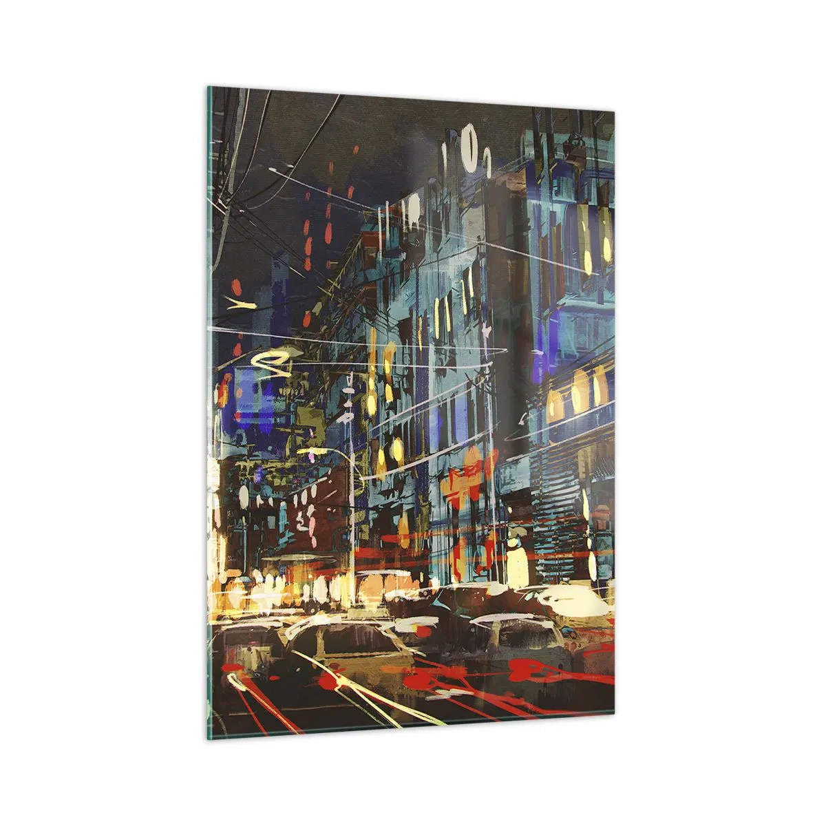 Glastavla - Bild på glas - Gatans kvällsbuller - 50x70 cm