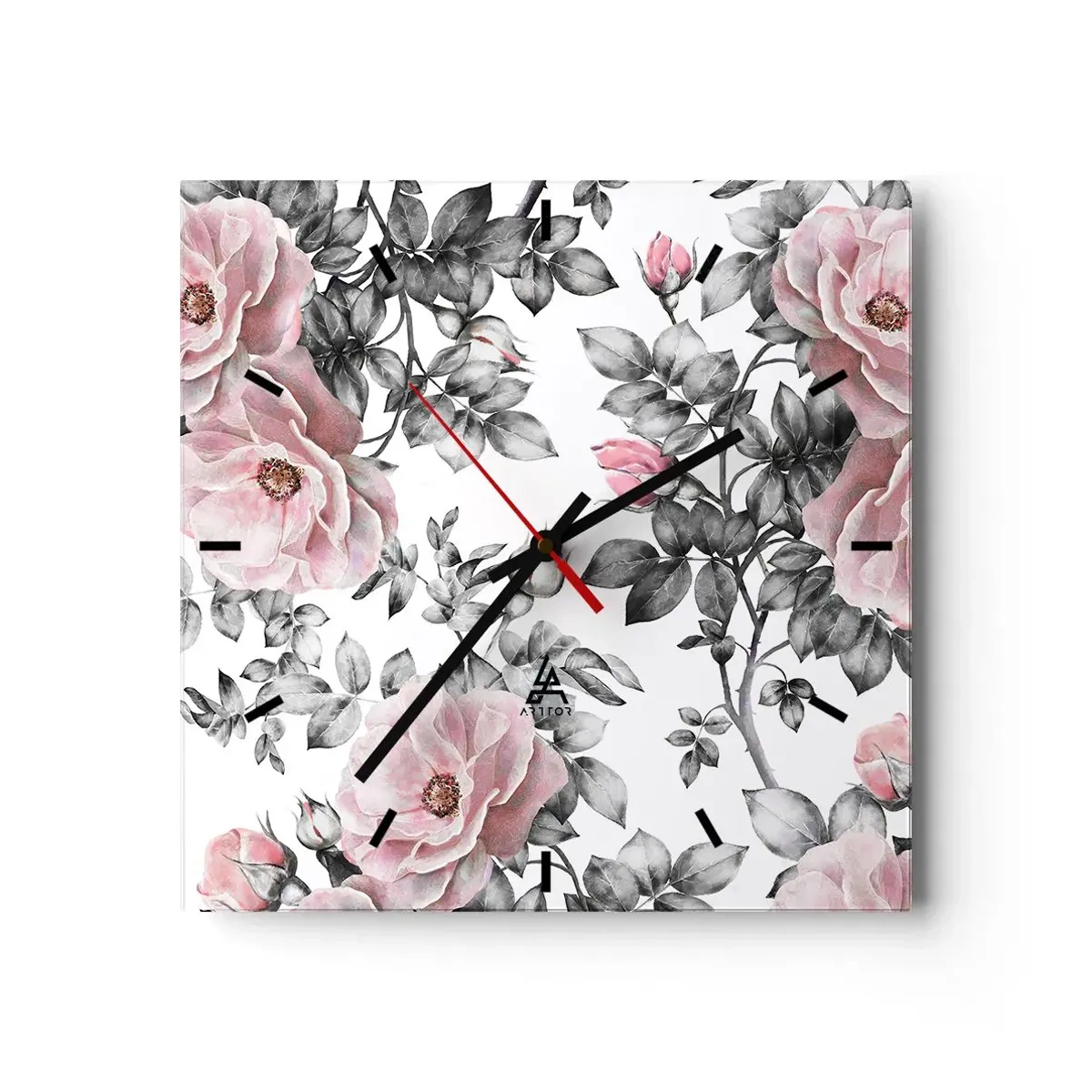 Väggklocka - Klocka på glas - Tappa sig i rosblommorna - 30x30 cm