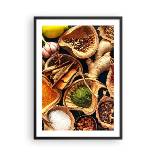 Affisch i svart ram - Närbild av kryddor i naturliga behållare - 50x70cm - Ta vad du vill - Modern väggdekoration för vardagsrum och sovrum ARTTOR