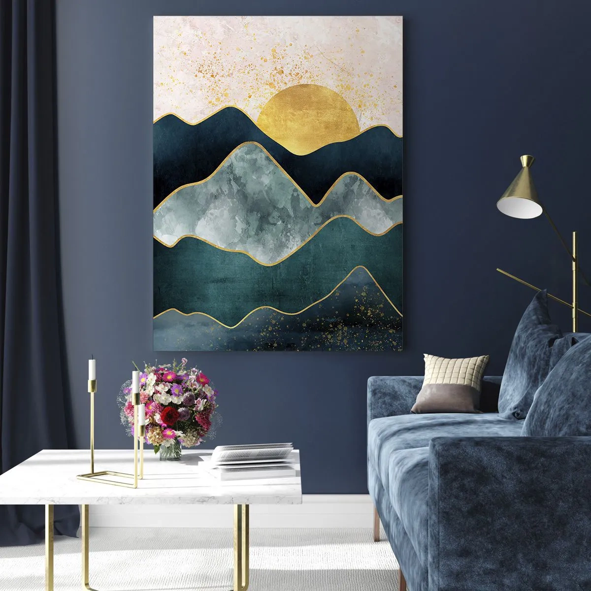 Glastavla - Bild på glas - Bortom bergen - 50x70 cm