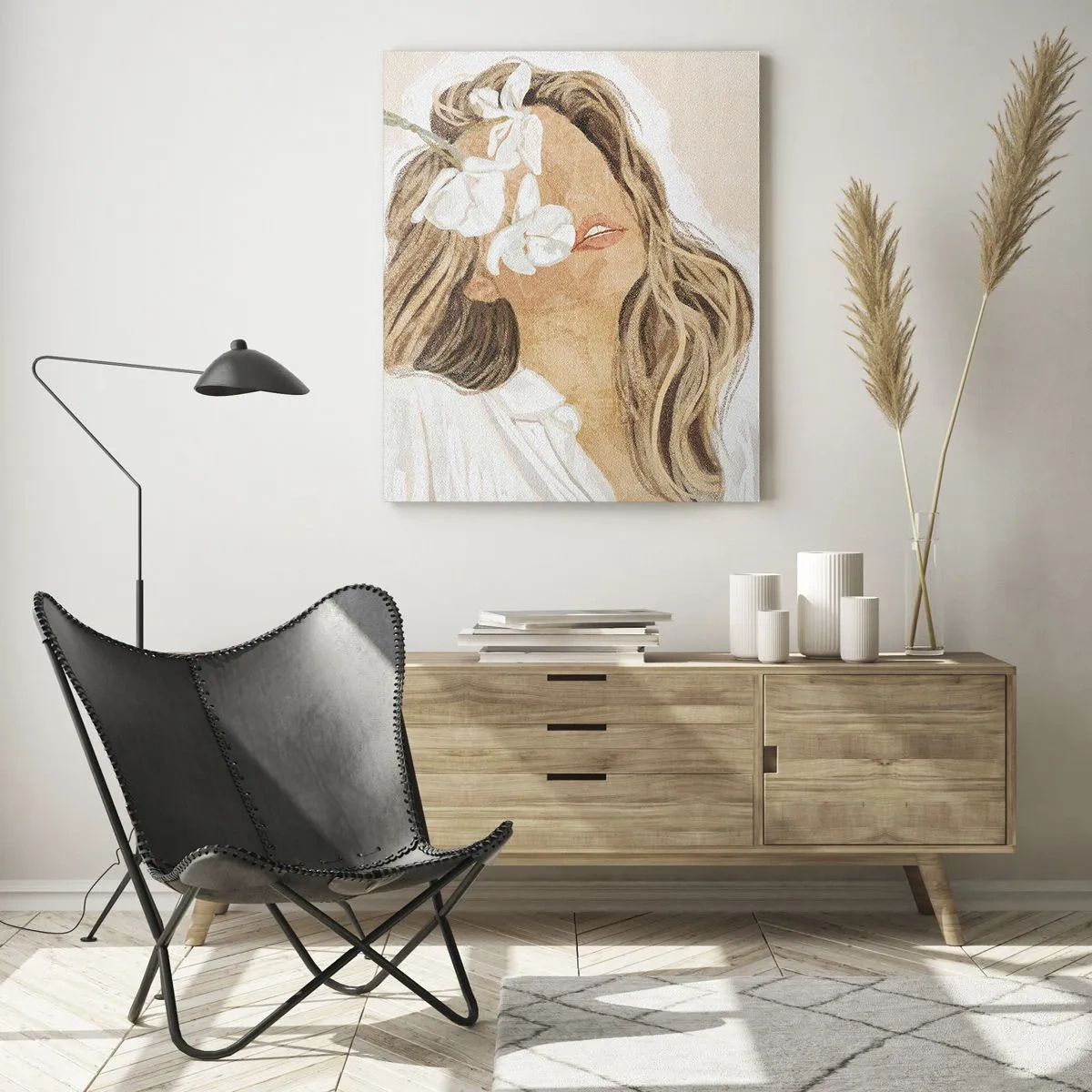 Glastavla - Bild på glas - Bland blommorna i jubel - 50x70 cm