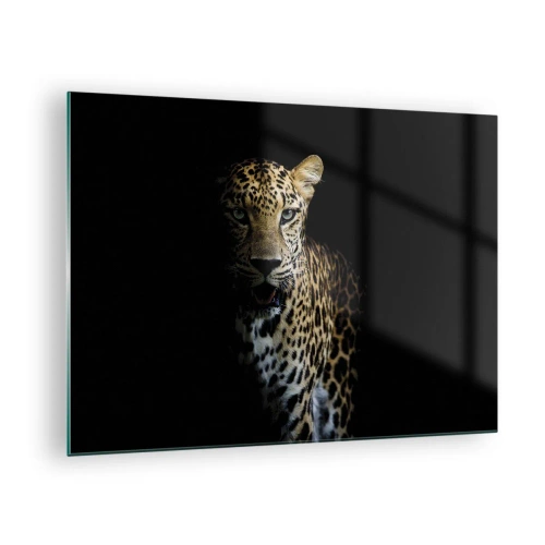 Glastavla - Bild på glas - Lejon i skuggan - 70x50cm - Mörk skönhet - Modern väggdekoration för vardagsrum och sovrum ARTTOR