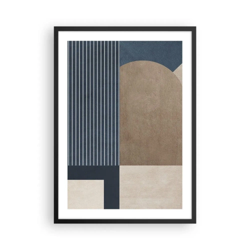 Affisch i svart ram - Abstrakt geometrisk komposition i nyanser av marinblått och beige - 50x70cm - Komposition av enkelhet och rundhet - Modern väggdekoration för vardagsrum och sovrum ARTTOR