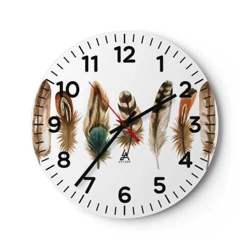 Väggklocka - Klocka på glas - Fjädervariation - 30x30 cm