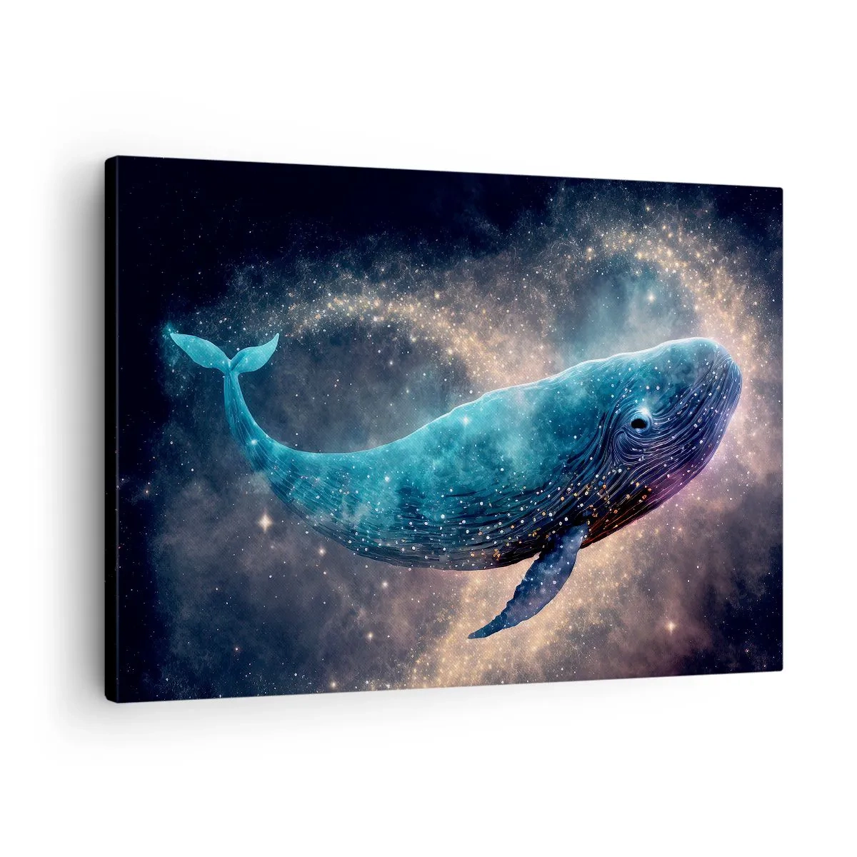 Canvastavla - Bild på duk - En rymdval med en galax i bakgrunden - 70x50cm - Det finns en värld... - Modern väggdekoration för vardagsrum och sovrum ARTTOR