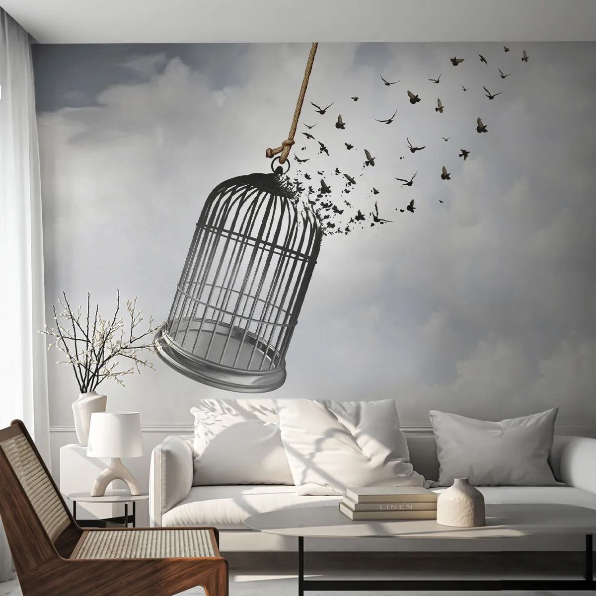 Fototapet Premium Canvas - Tro...Hopp...Frihet! - Abstraktion, Fåglar, Bit - 400x280 cm