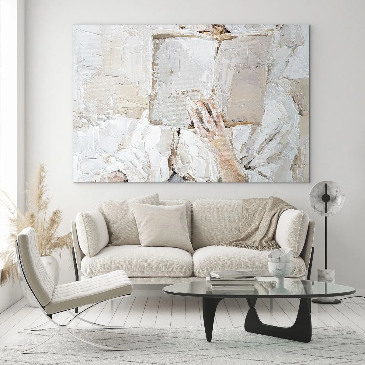 Glastavla - Bild på glas - En person som läser en bok mot en ljus, impressionistisk bakgrund - 70x50cm - I en annan värld - Modern väggdekoration för vardagsrum och sovrum ARTTOR