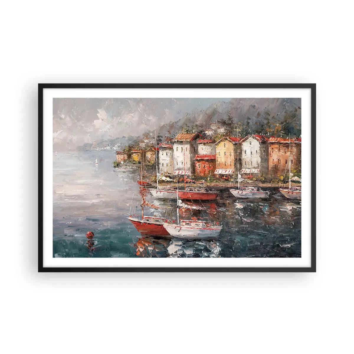 Affisch i svart ram - Romantisk hamn - 91x61 cm