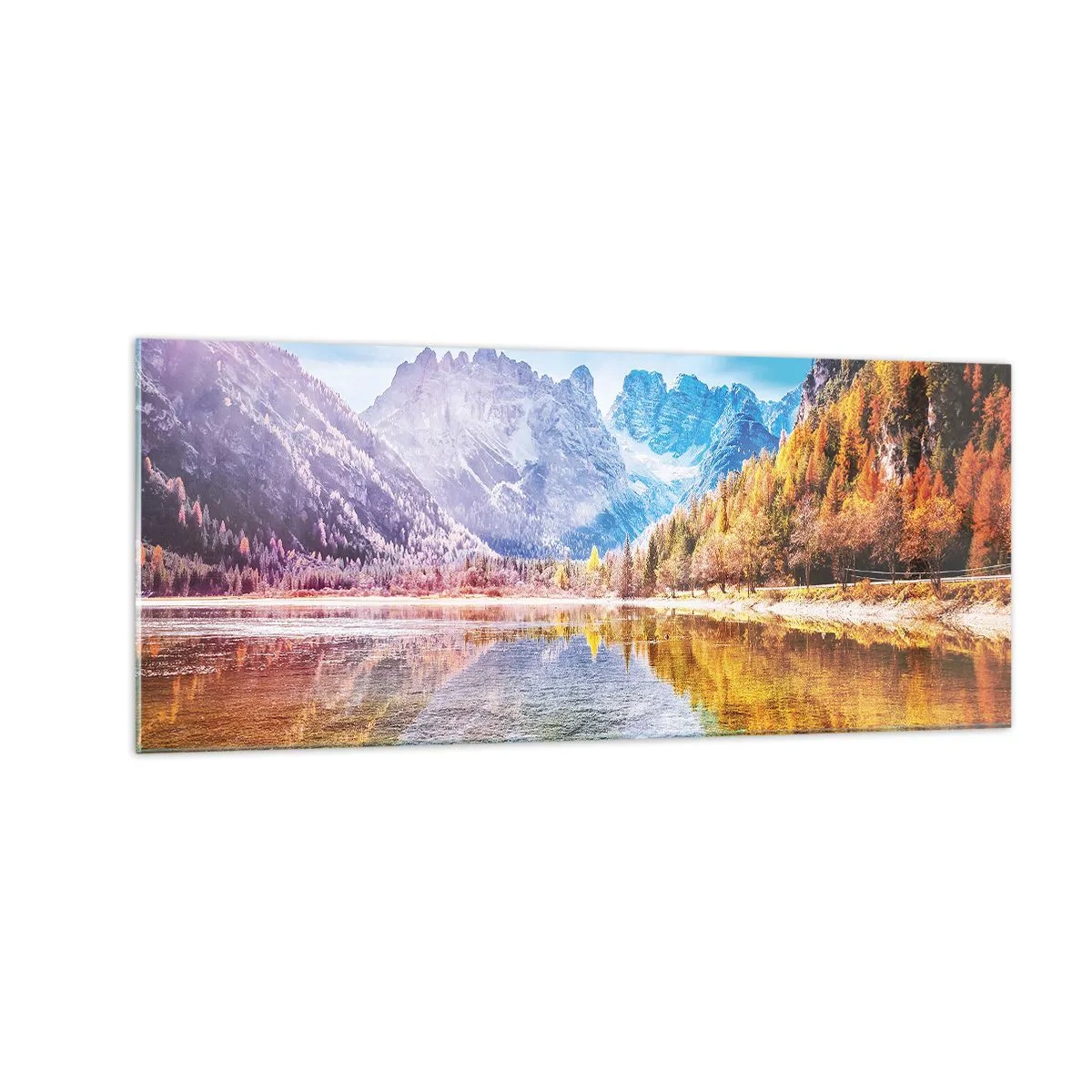 Glastavla - Bild på glas - Det är redan höst i fjällen - 100x40 cm