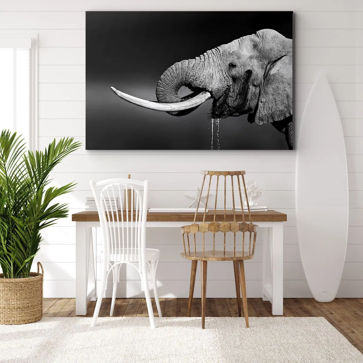 Canvastavla - Bild på duk - Svartvitt porträtt av en elefant i profil - 70x50cm - Ja, nu är det bra - Modern väggdekoration för vardagsrum och sovrum ARTTOR