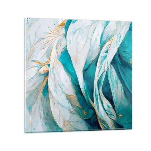 Glastavla - Bild på glas - Blå abstraktion med guldmotiv - 70x70 cm