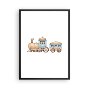 Affisch i svart ram - Akvarelltåg i nyanser av blått och beige - 50x70cm - Stående vid stationen... - Modern väggdekoration för vardagsrum och sovrum ARTTOR