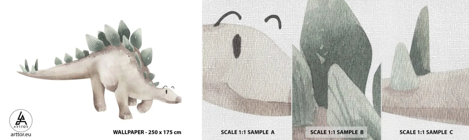 Provbit av fototapet Premium Canvas - Er vän - Dinosaurie, Barns, Stegosaurus - 100x30 cm