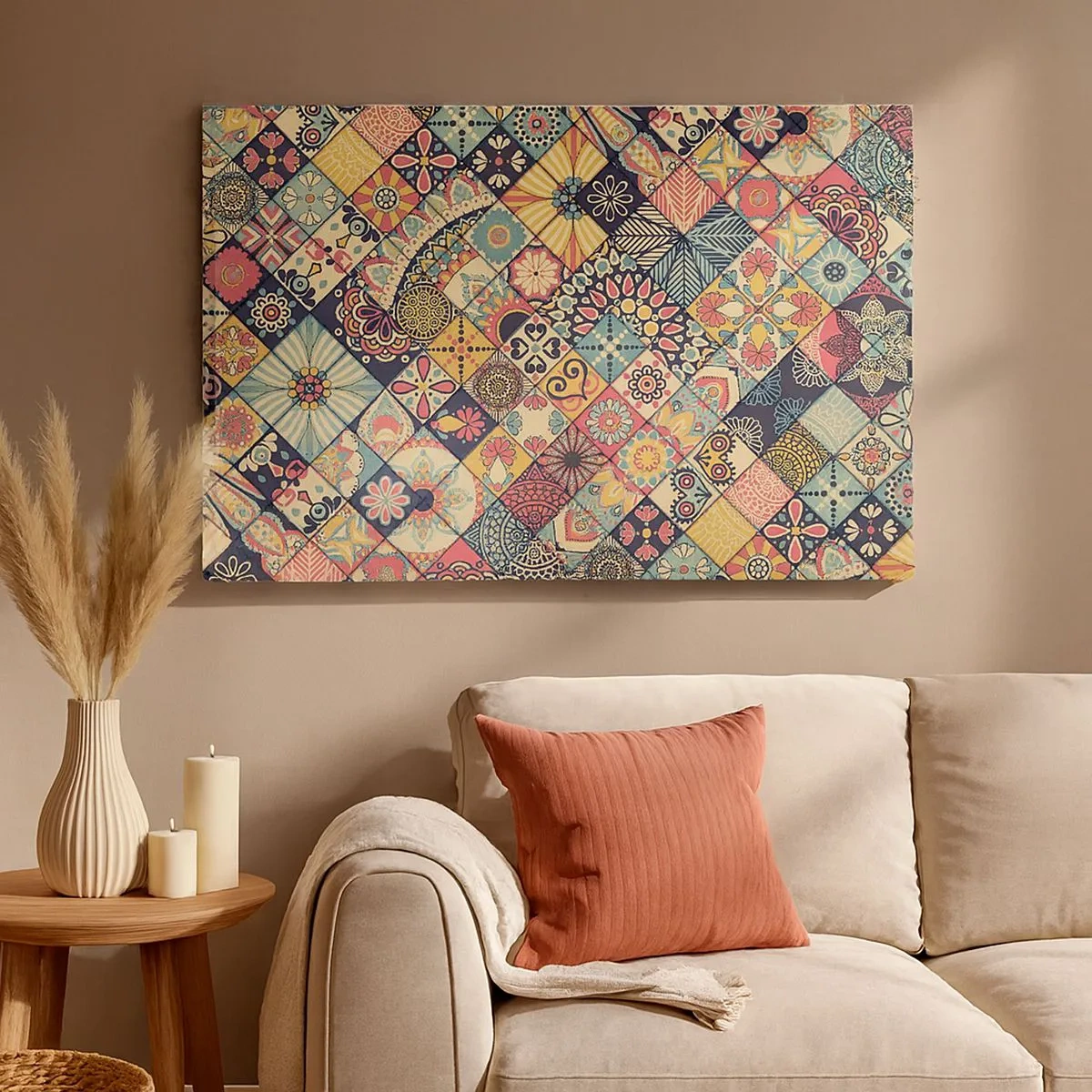 Canvastavla - Bild på duk - Färgglada geometriska mönster inspirerade av marockansk stil - 70x50cm - Marockansk stämning - Modern väggdekoration för vardagsrum och sovrum ARTTOR
