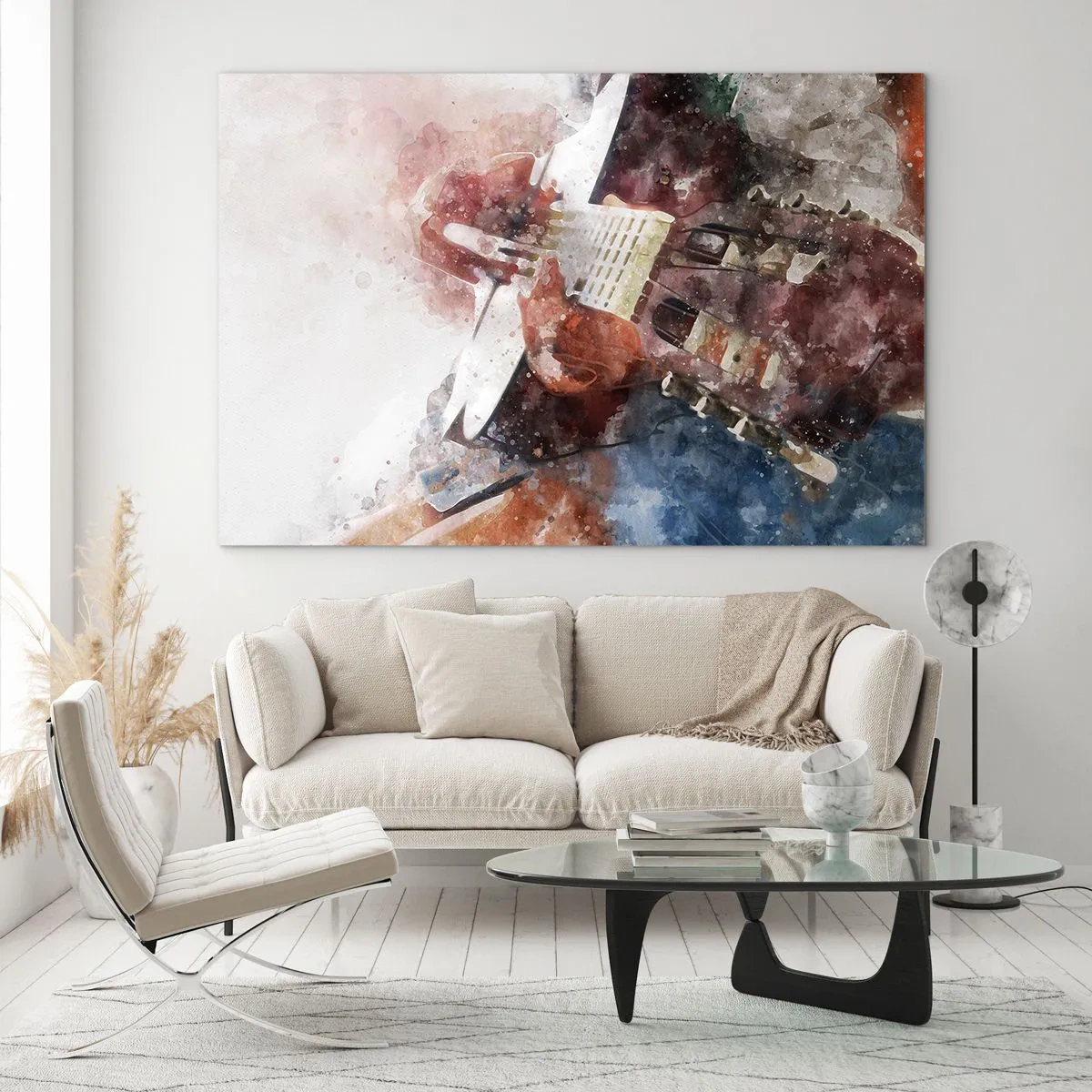 Glastavla - Bild på glas - En akvarellmålning av en konstnärlig gitarrist - 70x50cm - Vad tycker du om det? - Modern väggdekoration för vardagsrum och sovrum ARTTOR