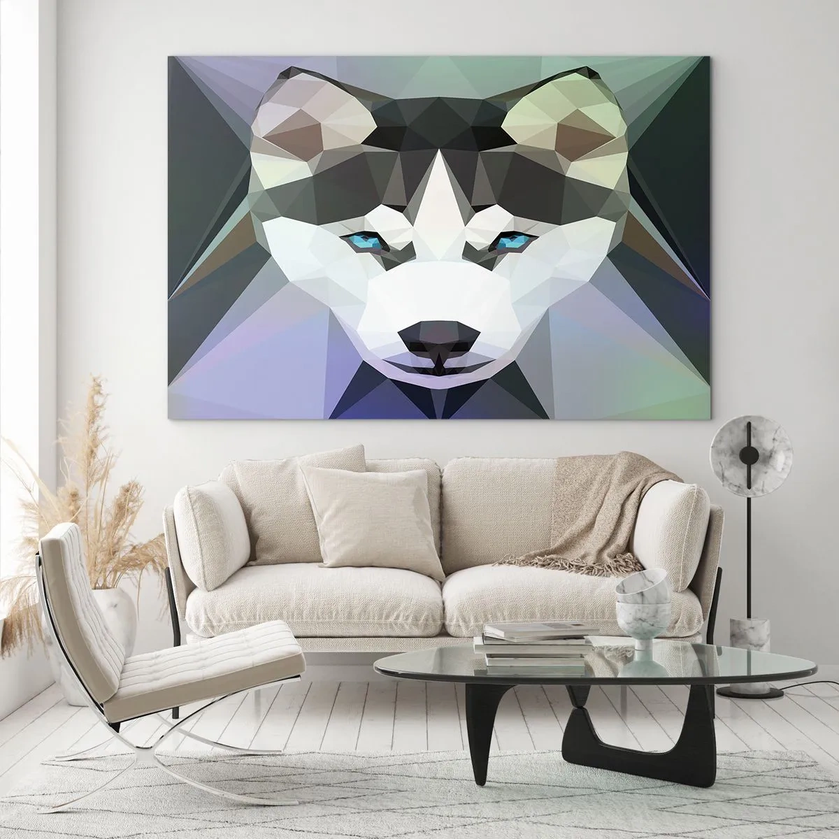 Glastavla - Bild på glas - Varggeometri i modern stil - 70x50cm - Minne av Nordens snö - Modern väggdekoration för vardagsrum och sovrum ARTTOR