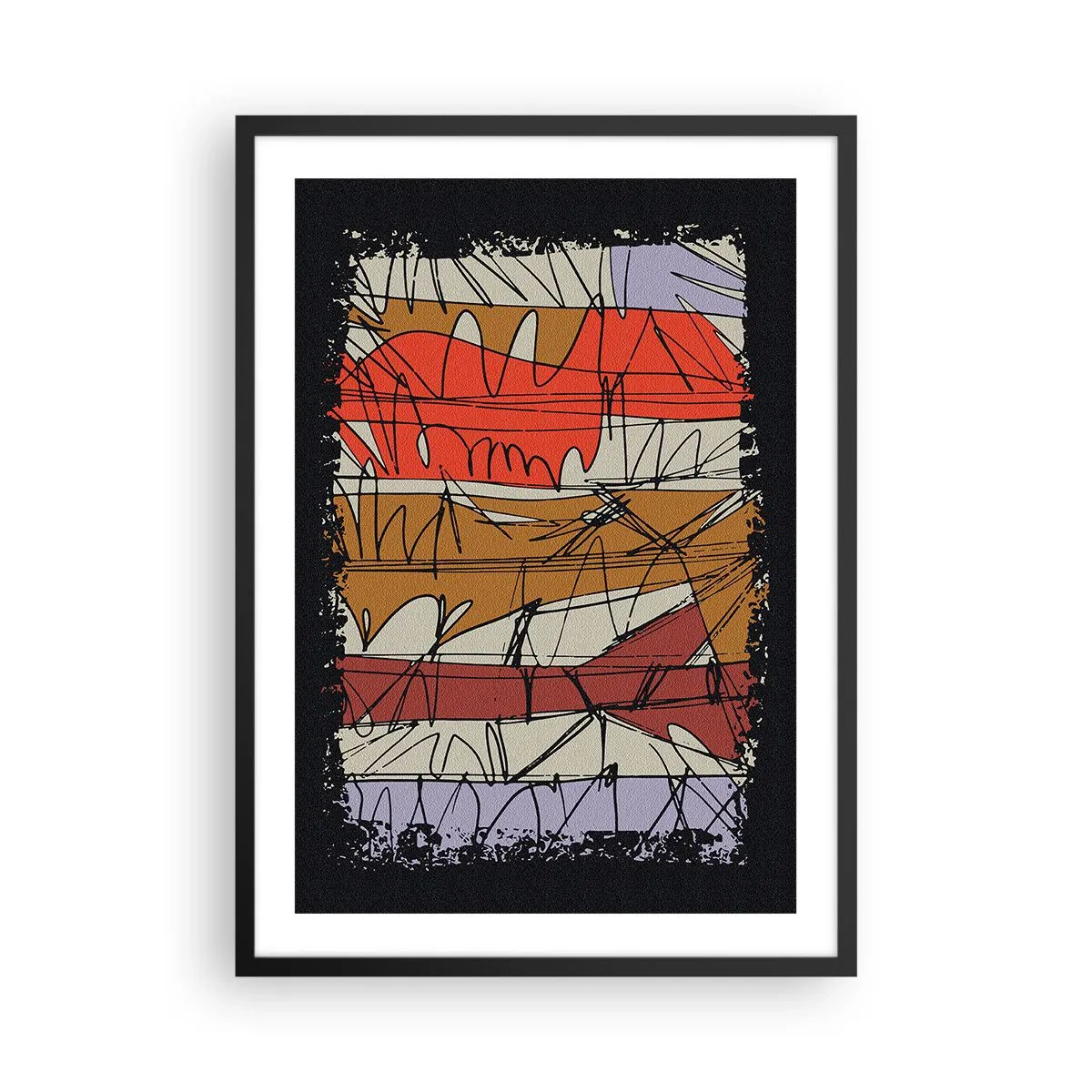 Affisch i svart ram - En abstrakt komposition med dynamiska linjer och färger. - 50x70cm - Spontan komposition - Modern väggdekoration för vardagsrum och sovrum ARTTOR