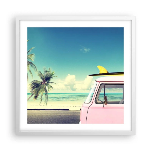 Affisch i vit ram - Dags att börja semester - 50x50 cm