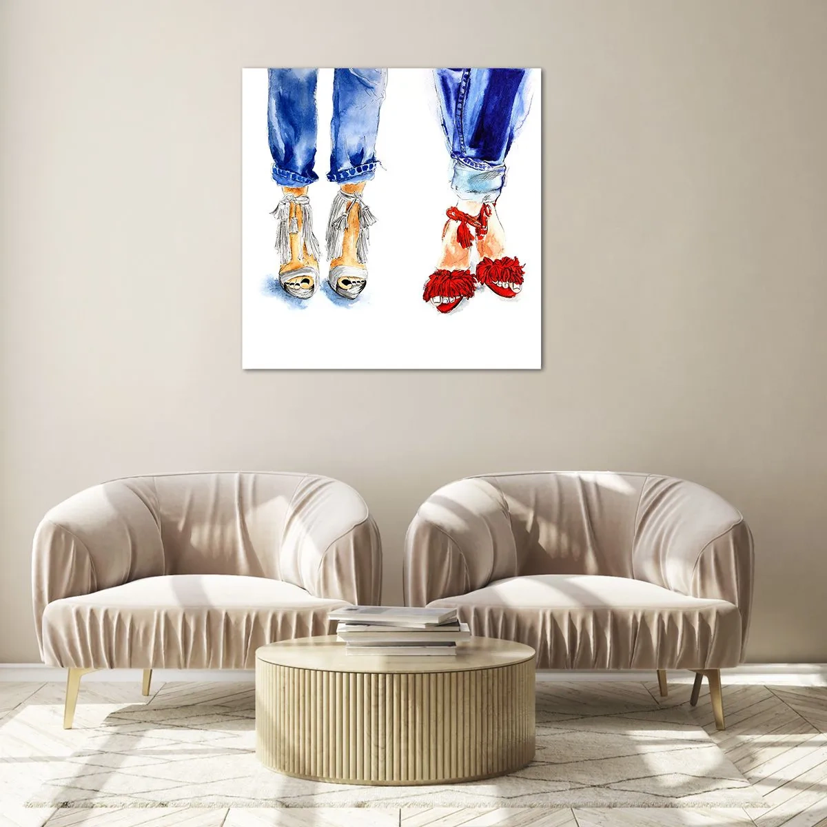 Glastavla - Bild på glas - Kanske går vi ut på promenad? - 70x70 cm