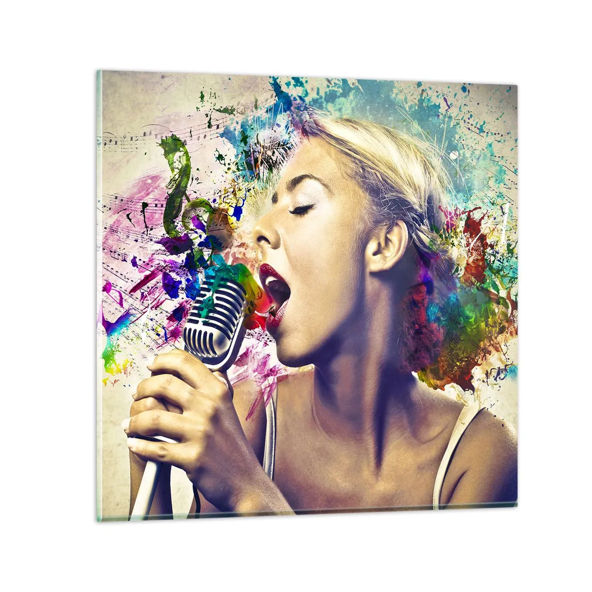 Glastavla - Bild på glas - Måla världen med rösten - 70x70 cm