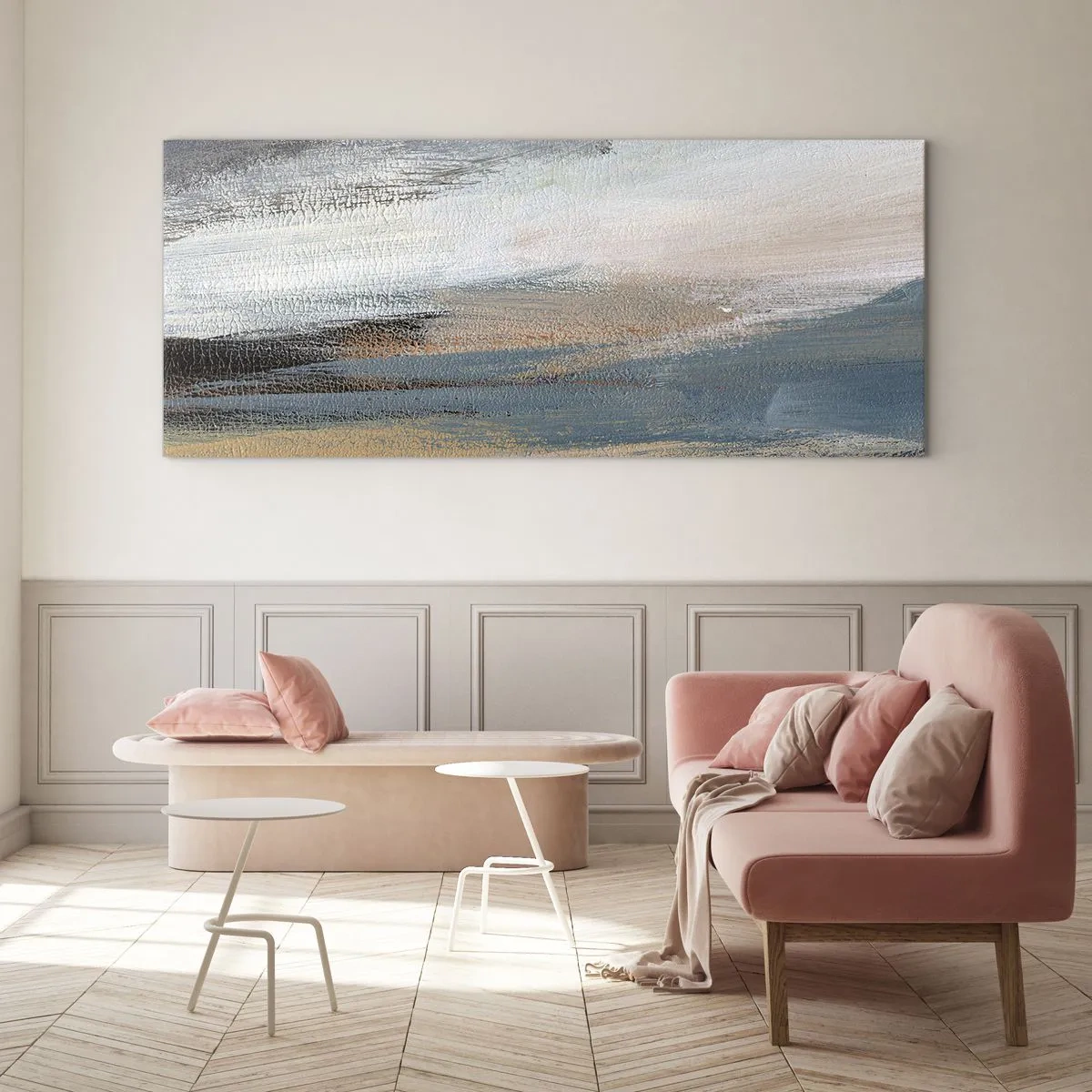 Glastavla - Bild på glas - Abstraktion: nordligt landskap - 100x40 cm