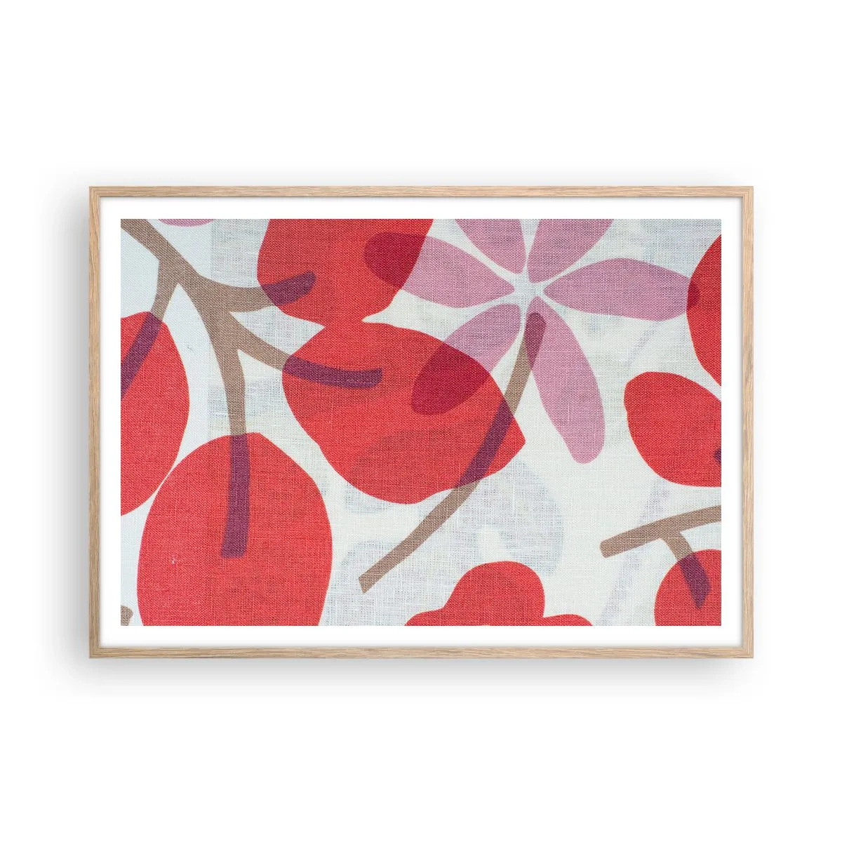 Affisch i ram av ljusek - Blomsterkomposition i rosa - 100x70 cm