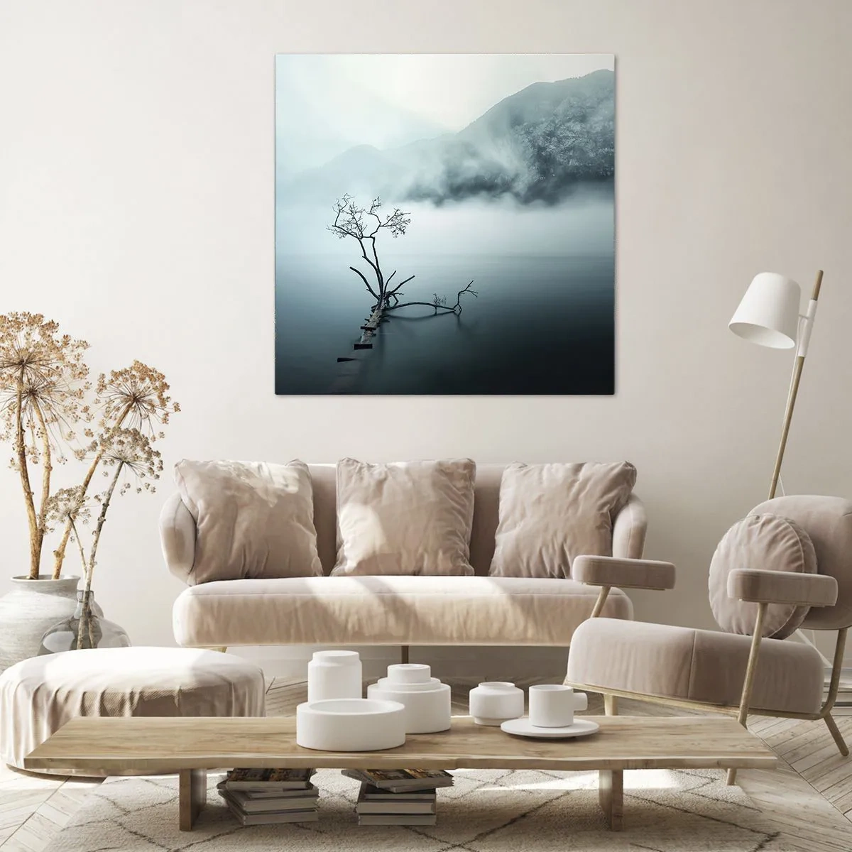 Canvastavla - Bild på duk - Ut ur vatten och dimma - 60x60 cm