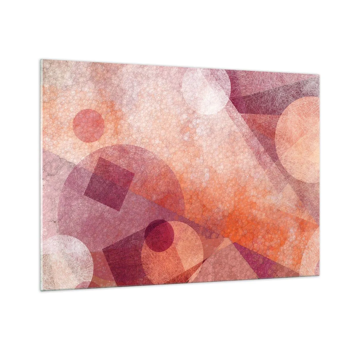 Glastavla - Bild på glas - Geometriska omvandlingar i rosa - 100x70 cm