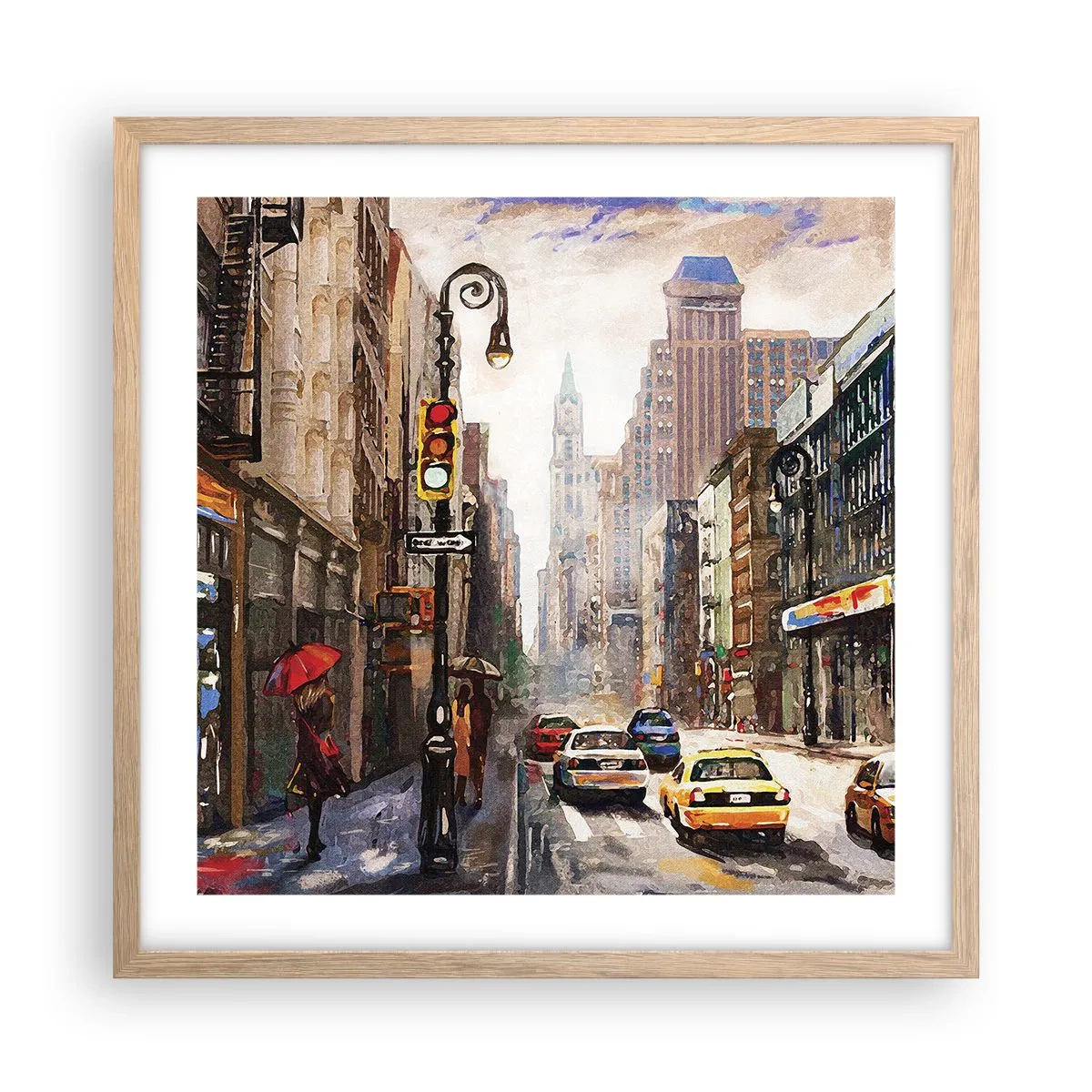 Affisch i ram av ljusek - New York - färgglad också i regnet - 50x50 cm