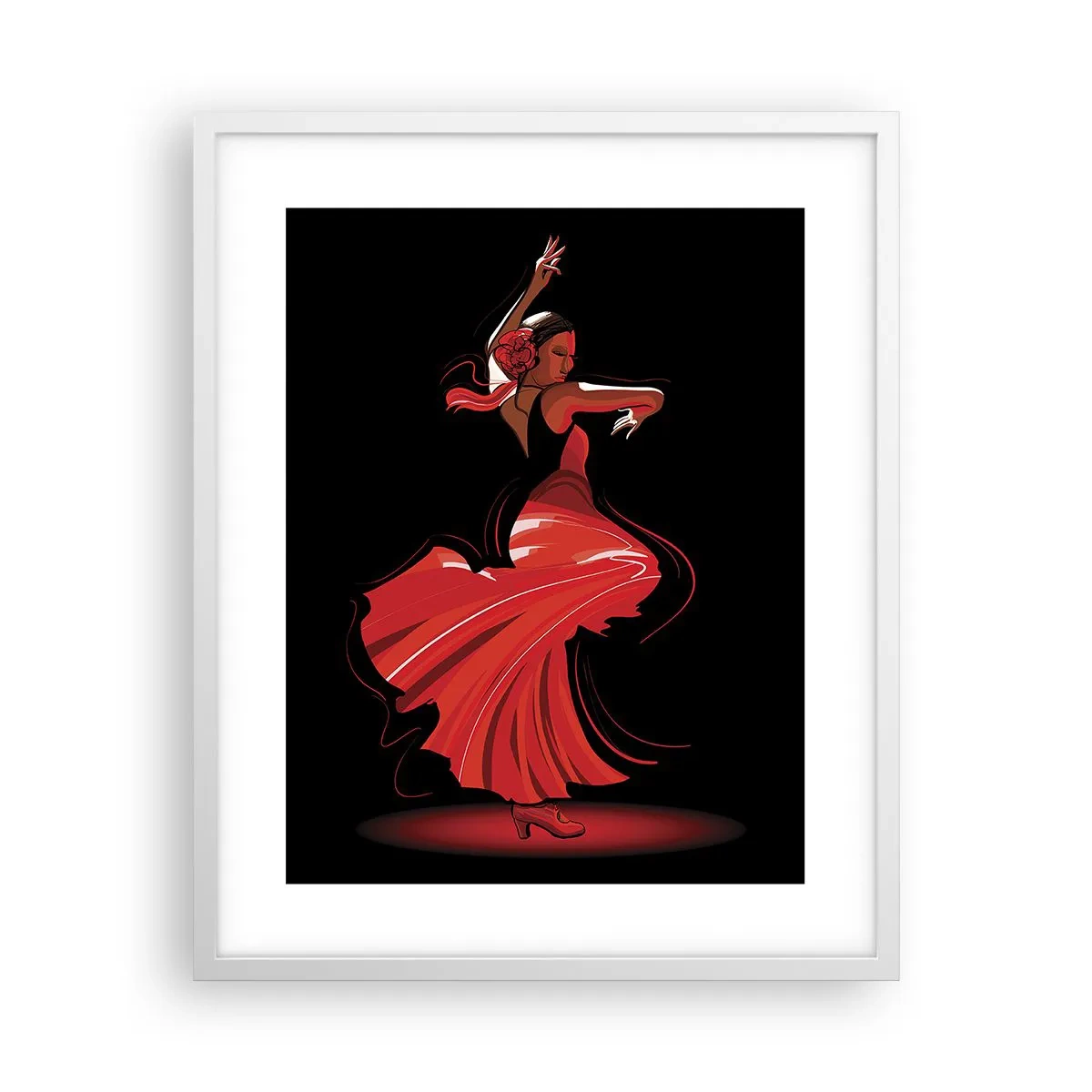 Affisch i vit ram - Flamencos brinnande anda - 40x50 cm