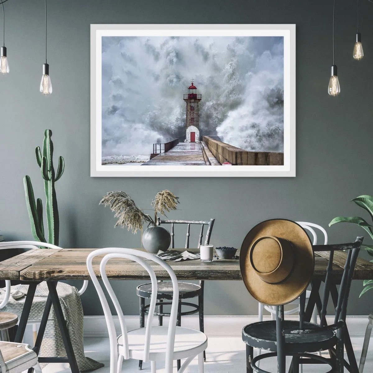 Affisch i vit ram - Vattnets vrål, vindens skrik  - 100x70 cm