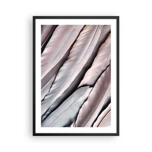 Affisch i svart ram - Närbild av fina, pastellfärgade fjädrar - 50x70cm - I rosa silver - Modern väggdekoration för vardagsrum och sovrum ARTTOR