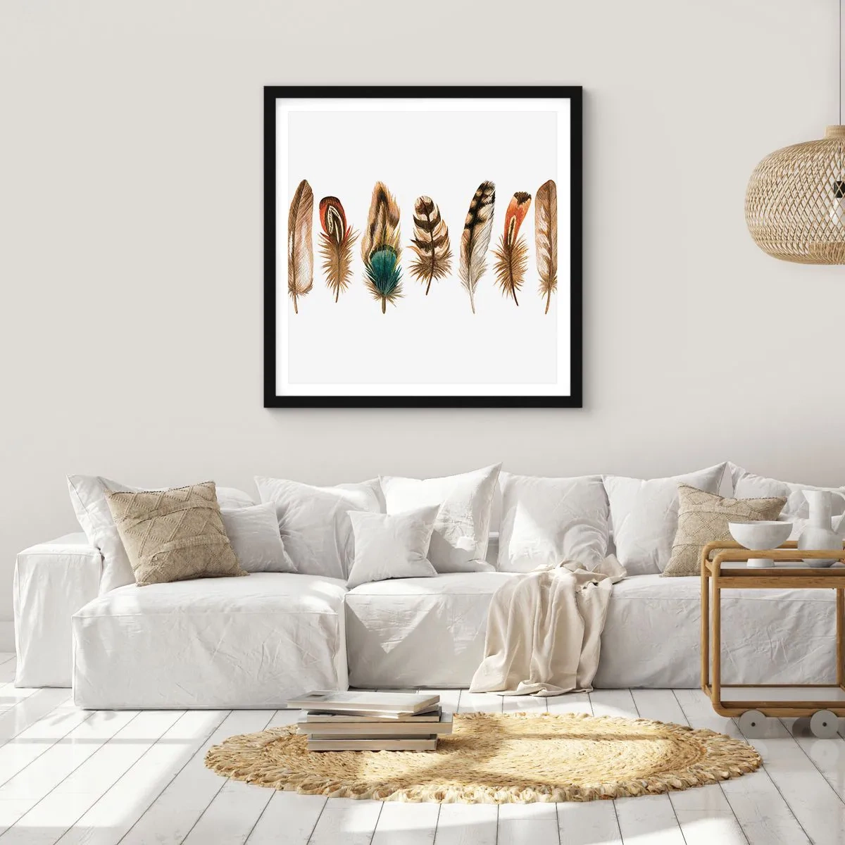 Affisch i svart ram - Fjädervariation - 60x60 cm