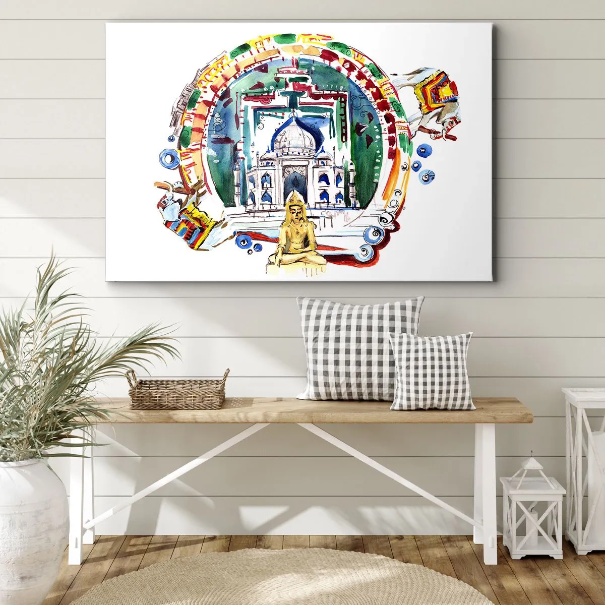 Canvastavla - Bild på duk - En färgglad illustration av indisk arkitektur - 70x50cm - Indiska världsbalansen - Modern väggdekoration för vardagsrum och sovrum ARTTOR