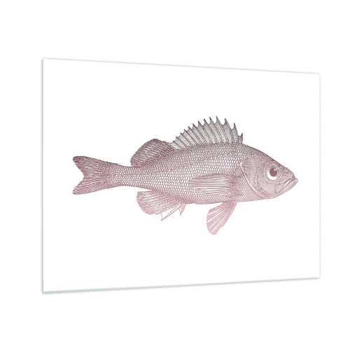 Glastavla - Bild på glas - Grafik av en fisk med ett stort öga i retrostil mot vit bakgrund - 70x50cm - Storögd fisk - Modern väggdekoration för vardagsrum och sovrum ARTTOR
