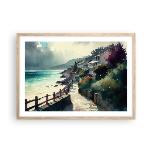 Affisch i ram av ljusek - Medelhavsstad - 70x50 cm