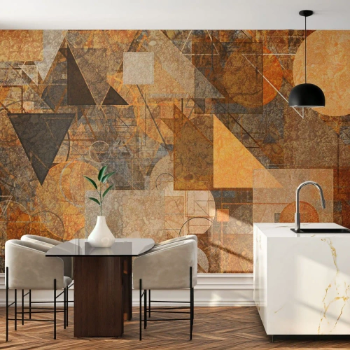 Fototapet Premium Canvas - Kubistisk studie i brun - Abstraktion, Bit, Modern konst - 200x140 cm