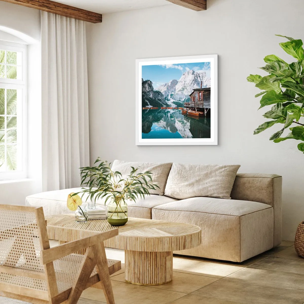 Affisch i vit ram - Kristallklar fjällmorgon - 60x60 cm