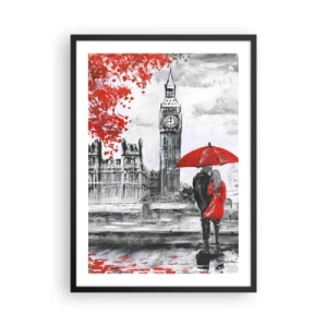 Affisch i svart ram - En figur med ett rött paraply framför Big Ben i London - 50x70cm - Förälskade i London - Modern väggdekoration för vardagsrum och sovrum ARTTOR