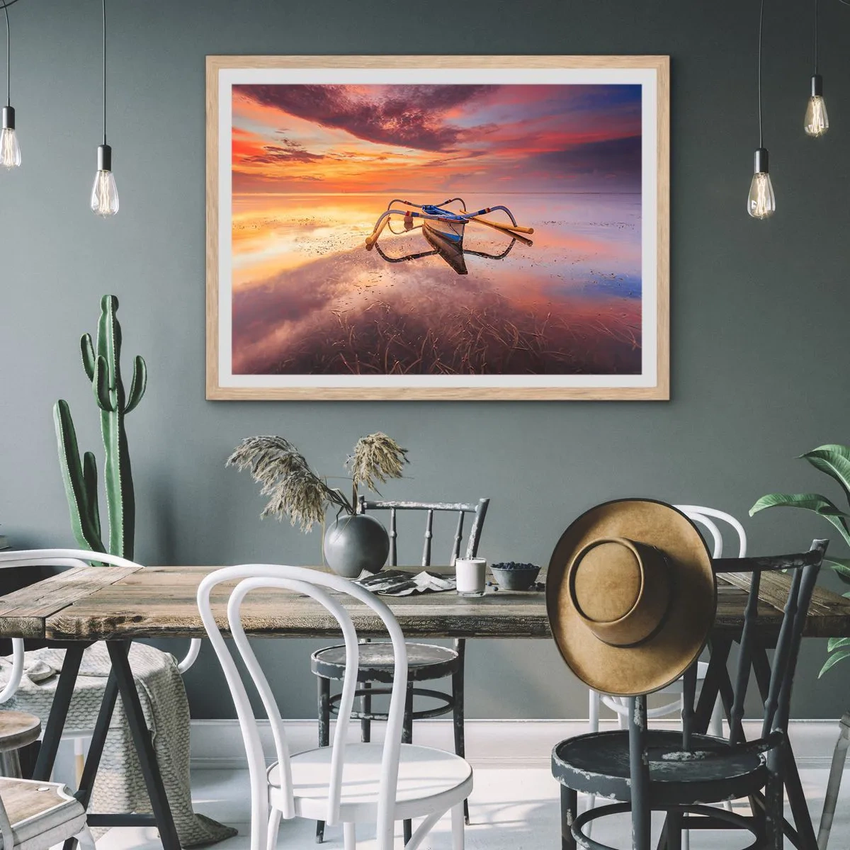 Affisch i ram av ljusek - Tropiska kvällens lugn - 70x50 cm
