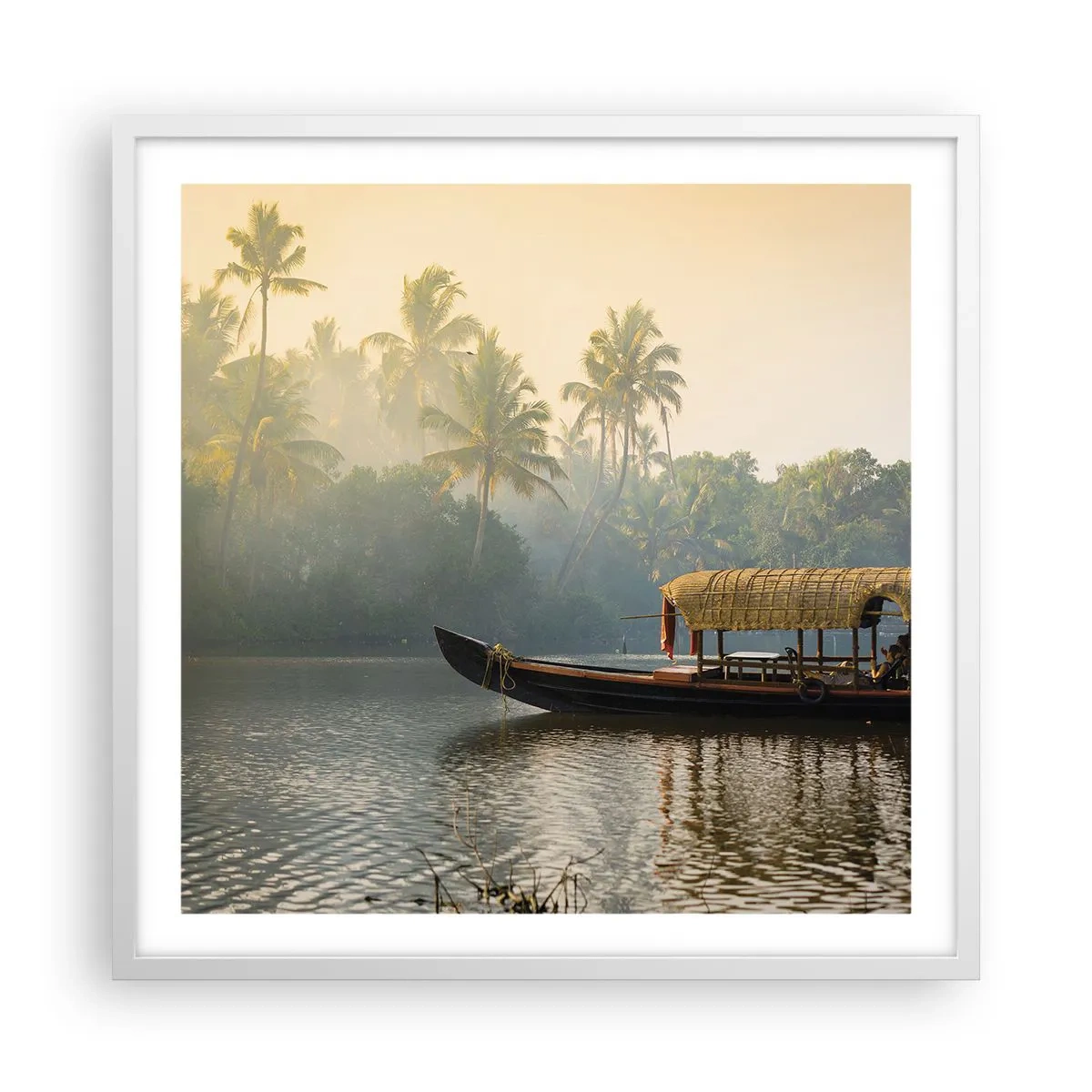 Affisch i vit ram - Hus på floden - 60x60 cm