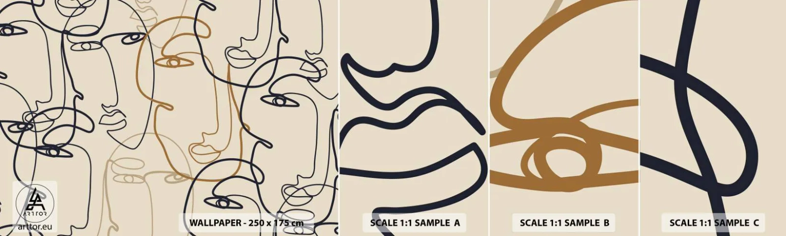 Provbit av självhäftande fototapet Deluxe Sticker - Mångfaldigad porträtt - Abstraktion, Ansikte, Grafik - 100x30 cm