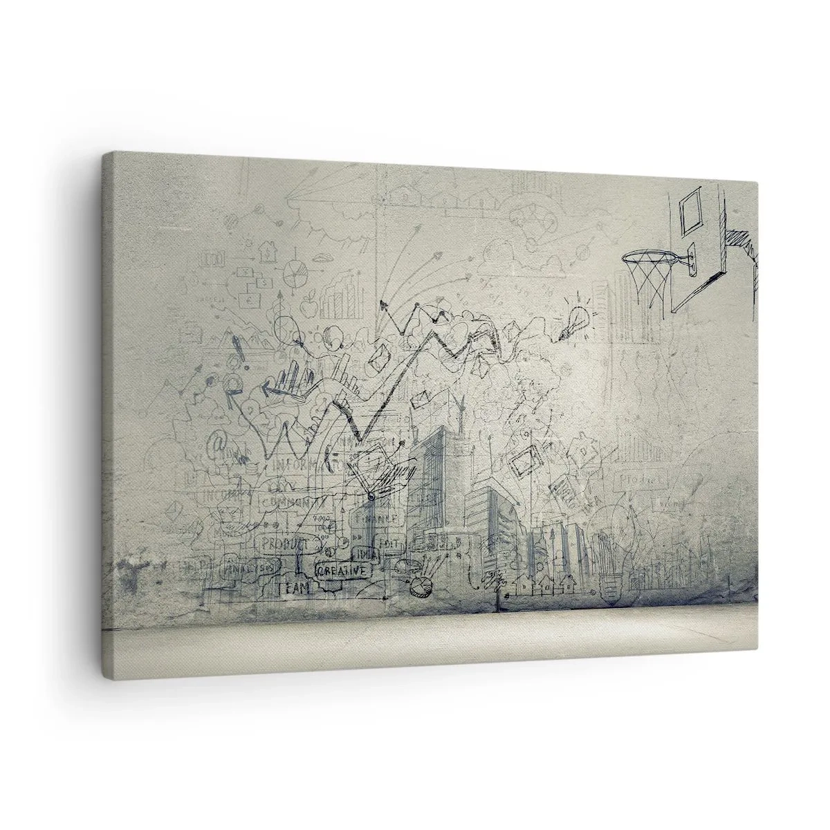 Canvastavla - Bild på duk - Ritningar och diagram mot bakgrund av en rå vägg - 70x50cm - Mitt underbara stadsliv - Modern väggdekoration för vardagsrum och sovrum ARTTOR