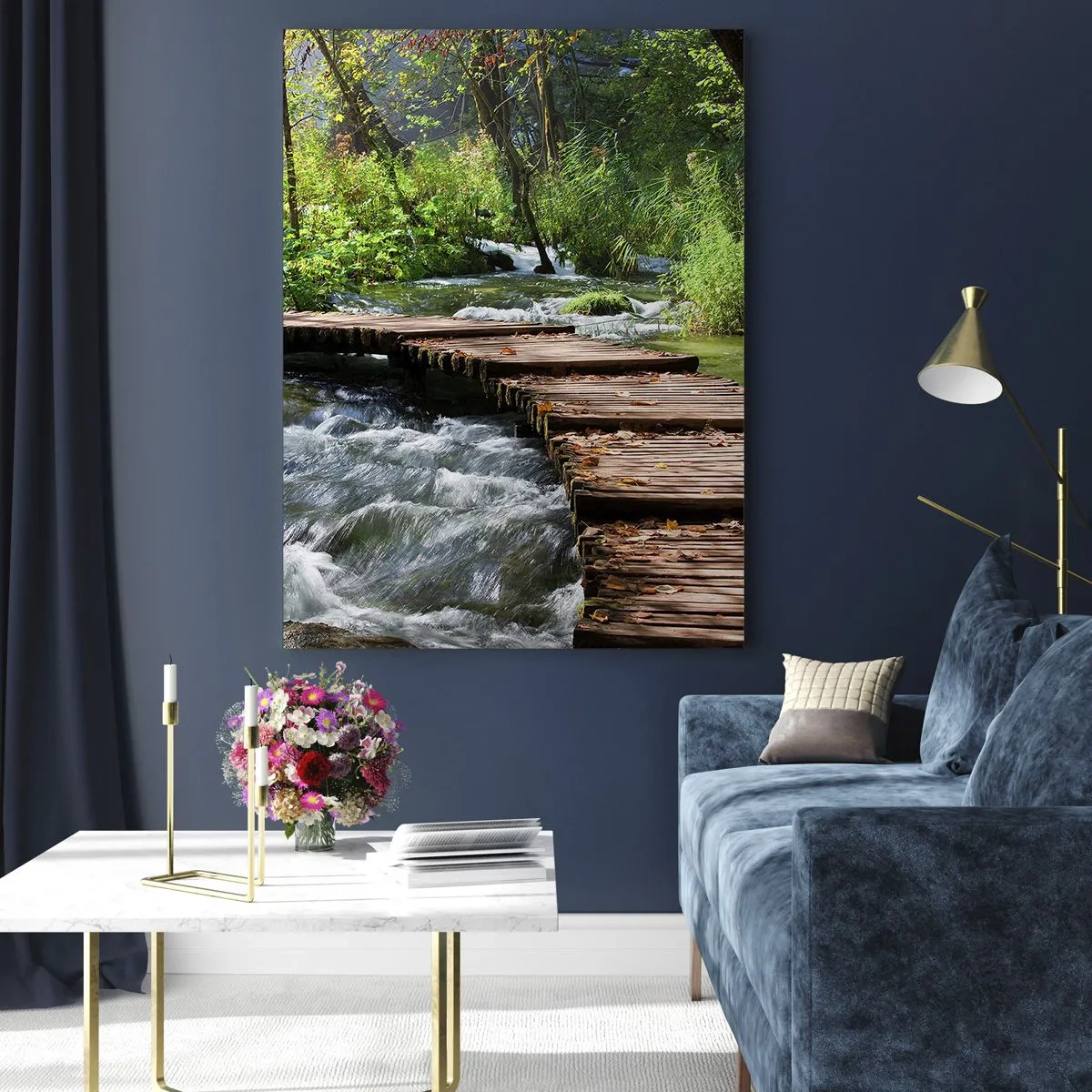 Glastavla - Bild på glas - Över skummande kaskad - 50x70 cm