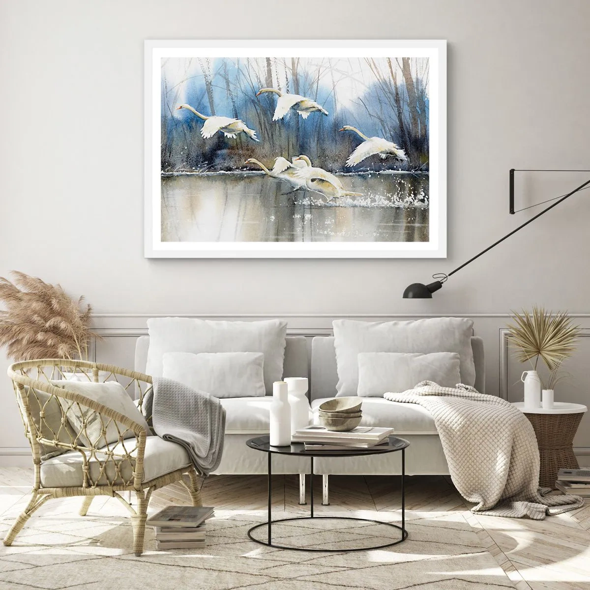 Affisch i vit ram - Som i en saga om vilda svanar - 91x61 cm