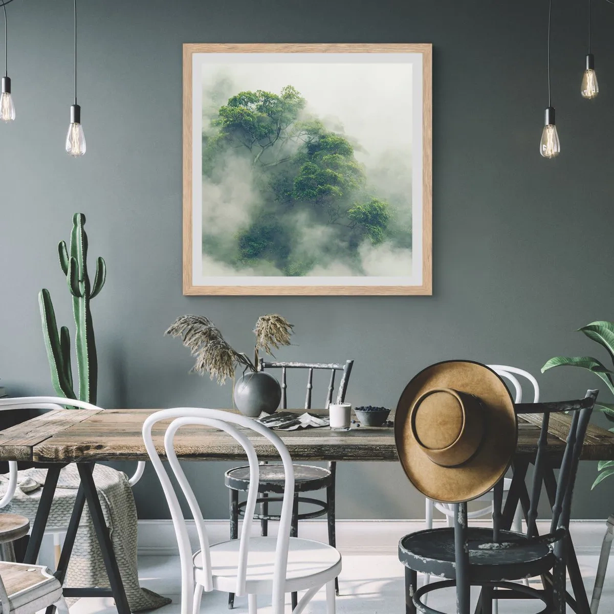 Affisch i ram av ljusek - Insvept i dimma - 40x40 cm