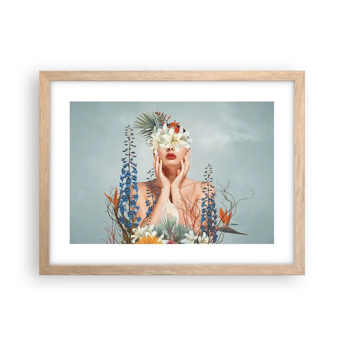 Affisch i ram av ljusek - Kvinna - blomma - 40x30 cm