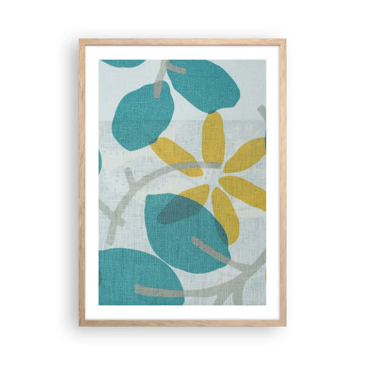 Affisch i ram av ljusek - Bland azurblå blad - 50x70 cm